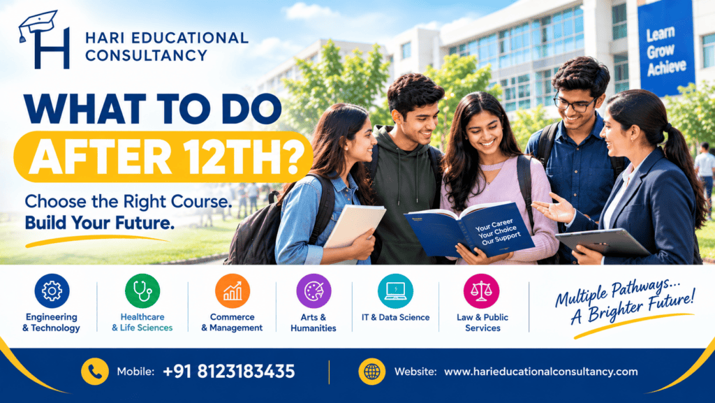What to do after 12th for a successful career in India – students exploring college courses and career options.